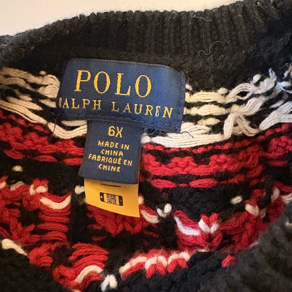 Polo by Ralph Lauren Black and Red Knit Fair Isle Sweater Girls 6X - Picture 6 of 7